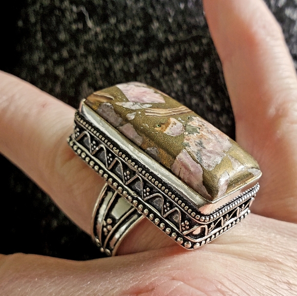 New Oversized Copper Rhodochrosite 925 Silver Ring. - Picture 1 of 15